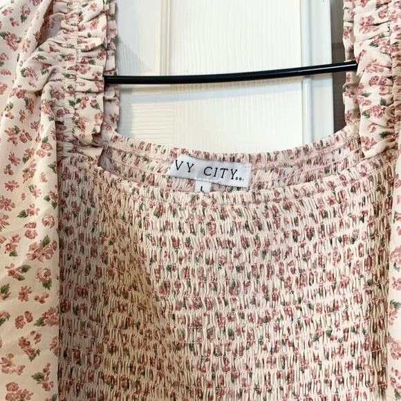 Ivy City Co Sweet Posie Smocked Floral Flutter Sleeve Tiered Midi Dress Large - Picture 7 of 9